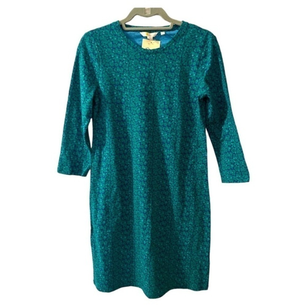 Boden Jersey Shift Cotton Lounge Dress Blue Green Floral US 2